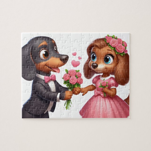 Animated Dachshund Valentine Jigsaw Puzzle (Horizontal)