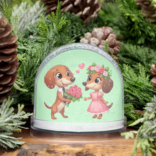 Animated Dachshund Valentine  Snowglobe (Winter)