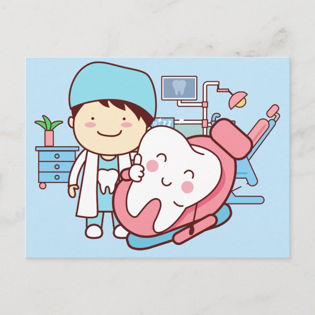 Animated Dentist with tooth background Postcard (Front)