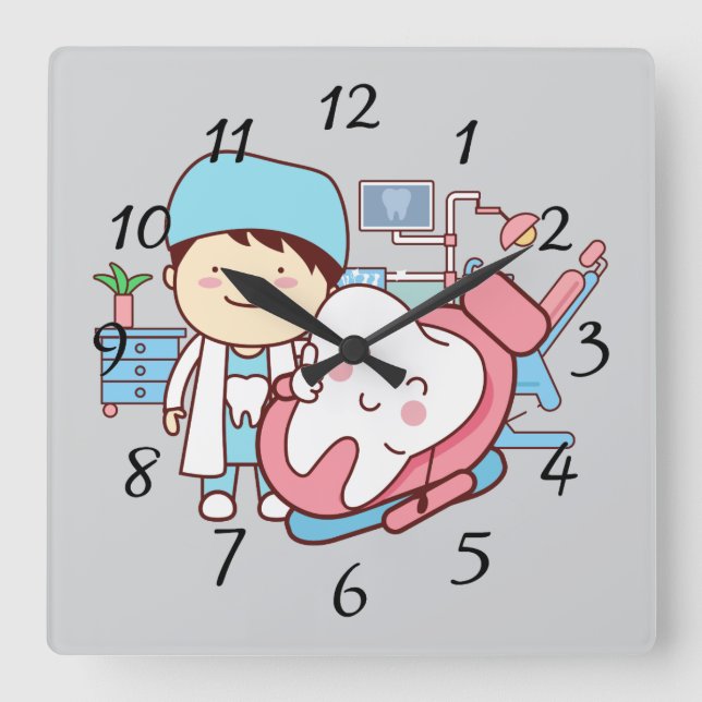 Animated dentist with tooth large clock (Front)