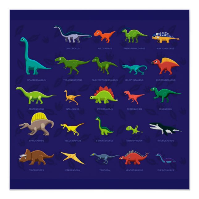 Animated Dinosaurs with names underneath Poster (Front)
