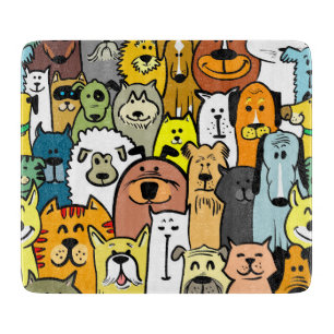 animated dogs and cats illustration cutting board