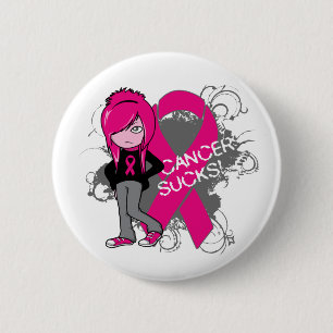 Animated Girl Breast Cancer Sucks 6 Cm Round Badge