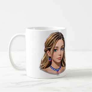 Animated Girl with American-themed Accessories Coffee Mug