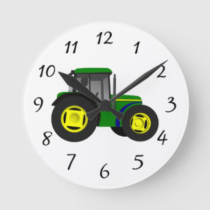 Animated Green Tractor Round Clock