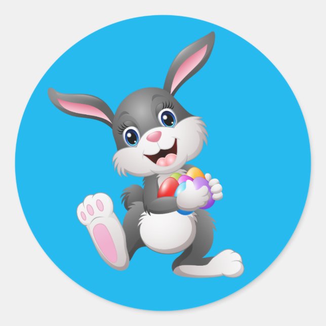 Animated Happy Easter Bunny Classic Round Sticker (Front)