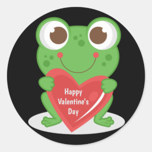 Animated Happy Valentine's Day Frog Classic Round Sticker
