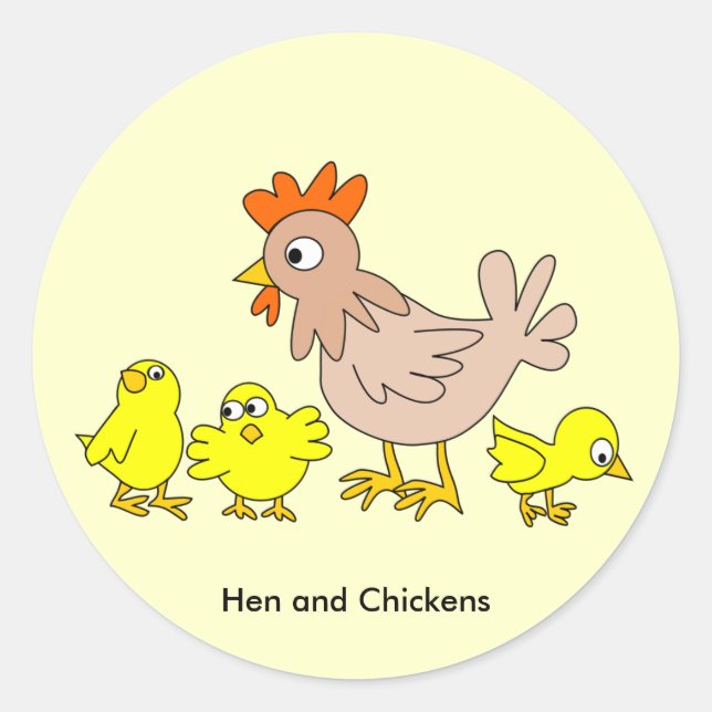 Animated Hen and Chickens Classic Round Sticker (Front)