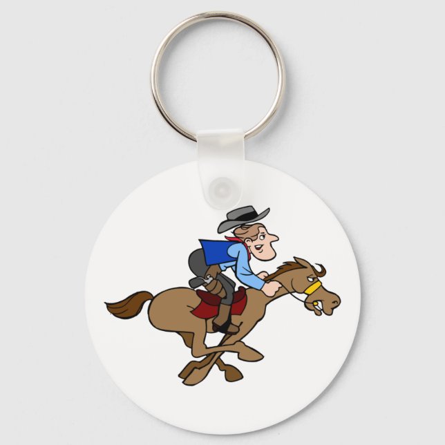 Animated Horse Runs Cartoon Cowboy Holds Tight Key Ring (Front)