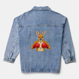 Animated kangaroo with red boxing gloves denim jacket