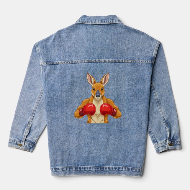 Animated kangaroo with red boxing gloves  denim jacket (Back)