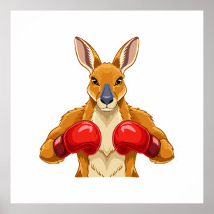 Animated kangaroo with red boxing gloves  poster
