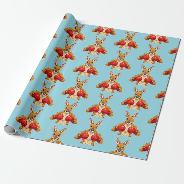 Animated kangaroo with red boxing gloves  wrapping paper (Unrolled)