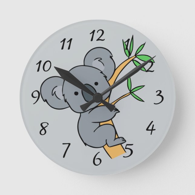 Animated Koala Bear Round Clock (Front)