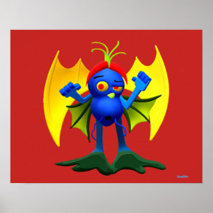 Animated Monster Character with Wings Poster