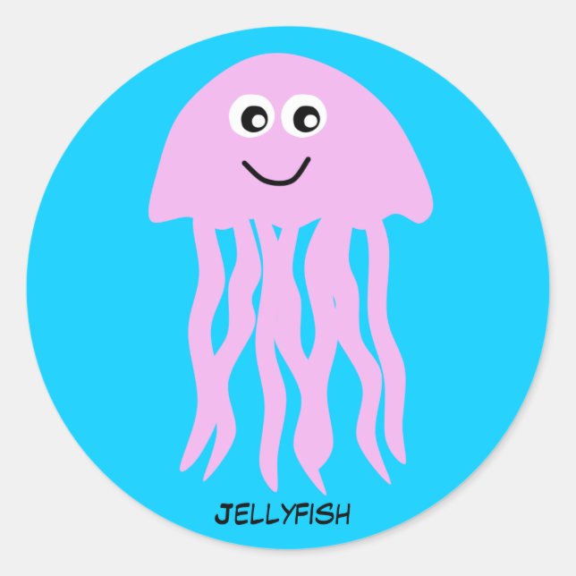 Animated Pink Jellyfish Classic Round Sticker (Front)