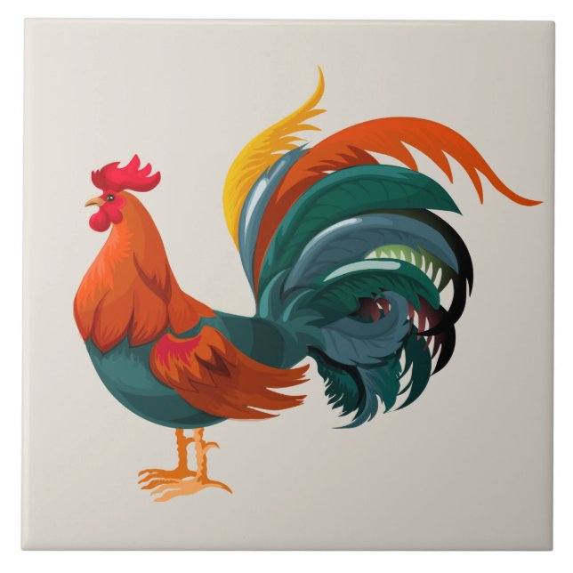 Animated Rooster Ceramic Tile (Front)