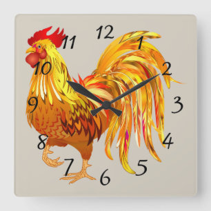 Animated Rooster Square Wall Clock
