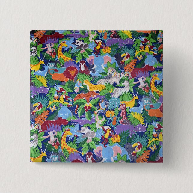 Animated Safari Animals, colourful pattern, 15 Cm Square Badge (Front)