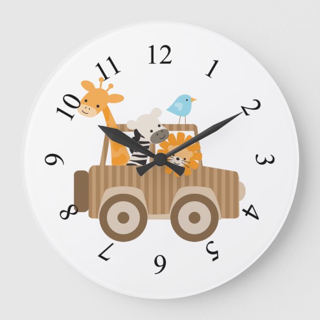 Animated Safari Animals Large Clock (Front)