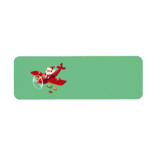 Animated Santa and his aeroplane Return Address Label