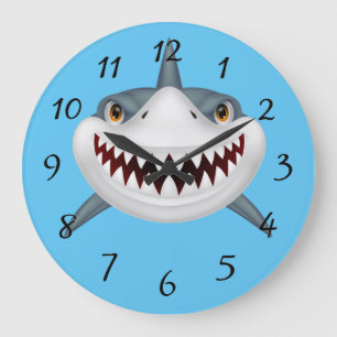 Animated Scary Shark Face Large Clock