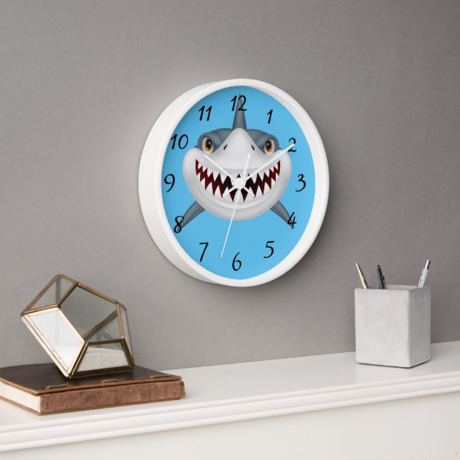 Animated Scary Shark Face round clark Clock (Office)