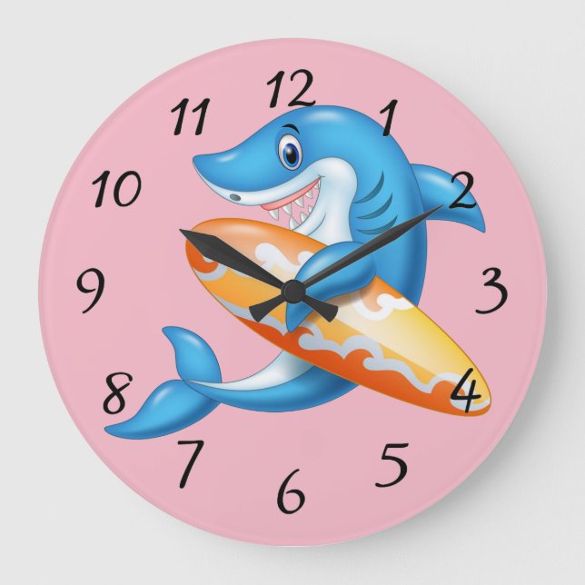 Animated shark surfer large clock (Front)
