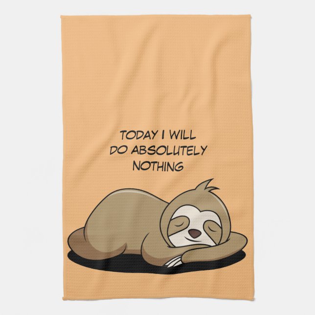 Animated Sloth Sleeping    Tea Towel (Vertical)