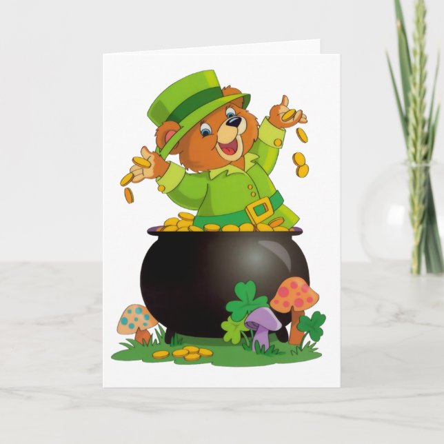 Animated St. Patrick's Day Bear with pot of gold Card (Front)