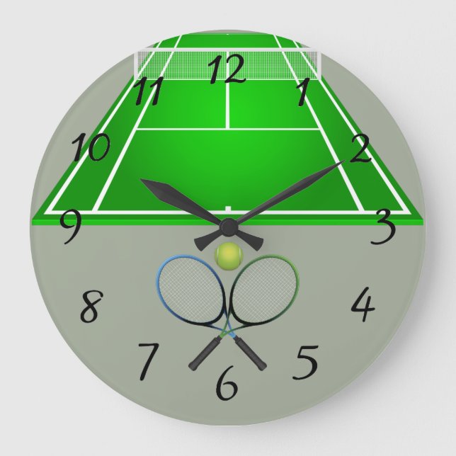 Animated Tennis Court and rackets Large Clock (Front)