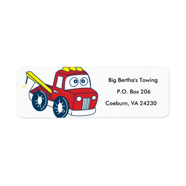 Animated Tow Truck Return Address Label (Front)
