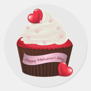 Animated Valentine's Day Cupcake Classic Round Sticker