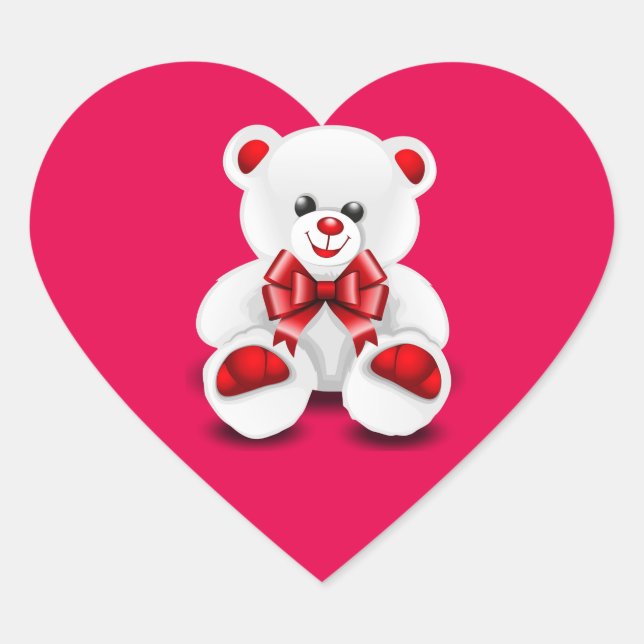 Animated Valentine's Day White Teddy Bear Heart Sticker (Front)
