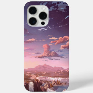Anime Aesthetic Sunset Landscape with Waterfall an iPhone 15 Pro Max Case