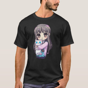 Anime and Cats Kawaii Cute Teen Otaku Girl with Ca T-Shirt