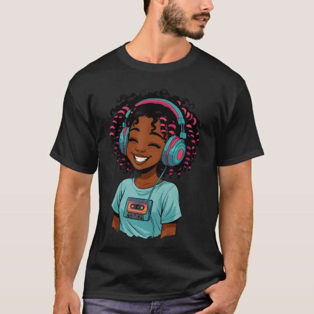Anime and Music Afro Black Girl Women Anime Africa T-Shirt (Front)