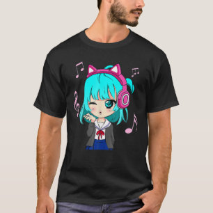 Anime And Music Girl For Teen Chibi Graphic Anime T-Shirt