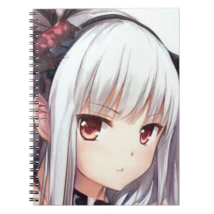 Anime annoyed silver-haired girl with garnet eyes notebook