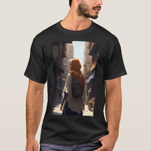 Anime Arab Women Walking through Middle Eastern Ci T-Shirt (Front)
