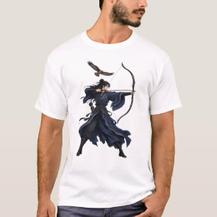 Anime Archer Male Warrior with Falcon Fantasy Art T-Shirt