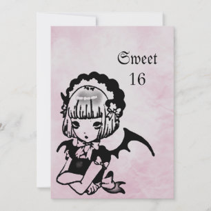 Anime Bat Girl Goth Fantasy Sweet 16 Birthday Invitation