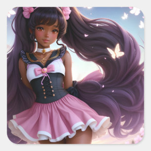 Anime Black Female Character Animecore Square Sticker