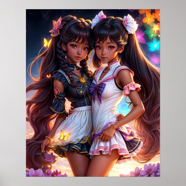 Anime Black Girl Friends Animecore Aesthetic Poster (Front)