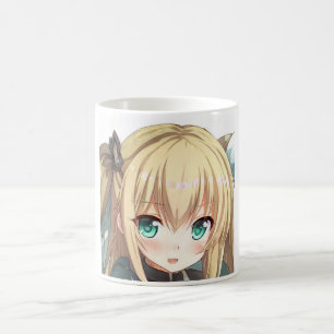 Anime blonde-haired girl emerald green eyes  coffee mug