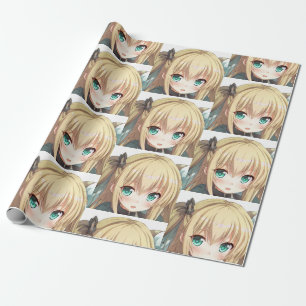 Anime blonde-haired girl emerald green eyes wrapping paper