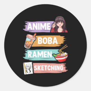 Anime Boba Ramen Sketching Otaku Kawaii Anime Girl Classic Round Sticker