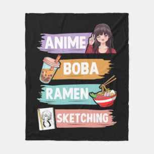 Anime Boba Ramen Sketching Otaku Kawaii Anime Girl Fleece Blanket