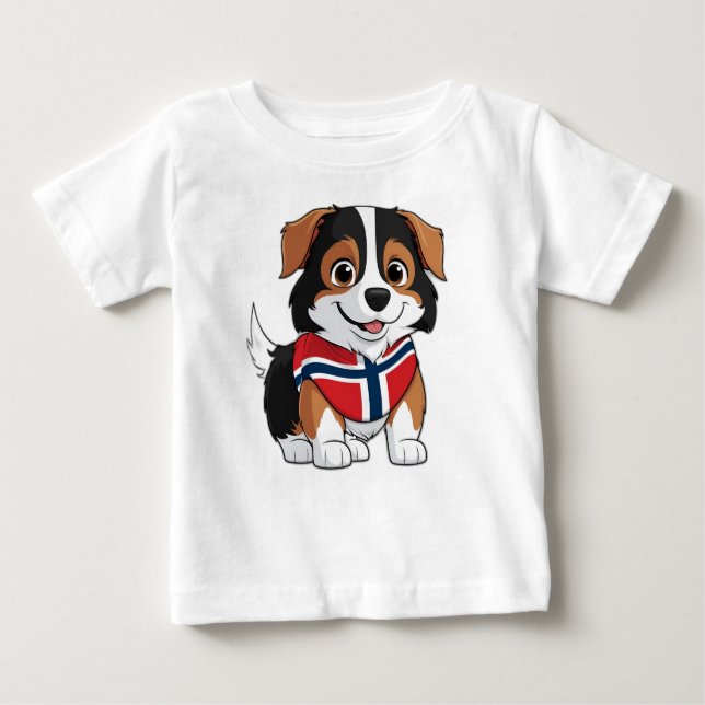 Anime Border Collie with Norway Flag Baby T-Shirt (Front)