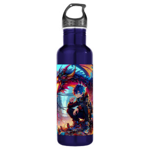 Anime Boy and Dragon in a Dystopian World 710 Ml Water Bottle